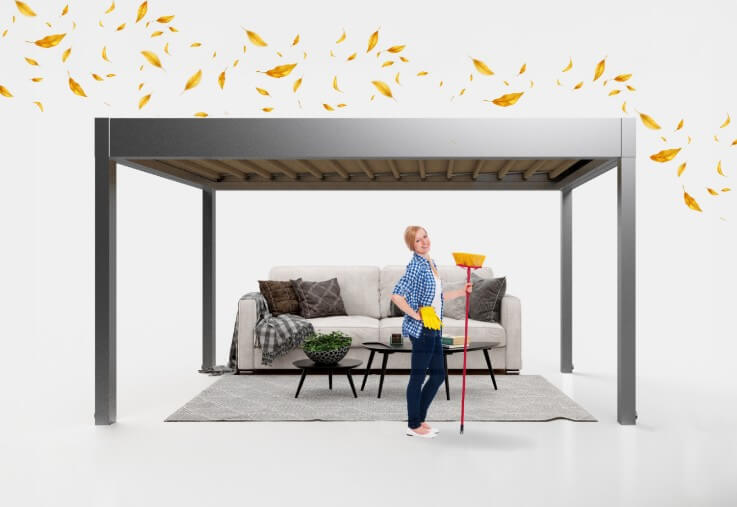 Espace extérieur propre et protégé par une pergola, offrant confort, isolation et ambiance agréable sur la terrasse.